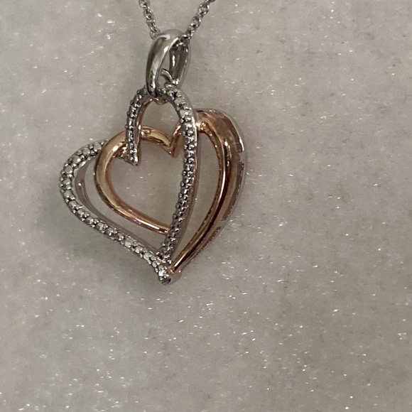 Diamond Heart Accent Sterling Silver Pendant Rose Gold Necklace Love Anniversary - Picture 9 of 16